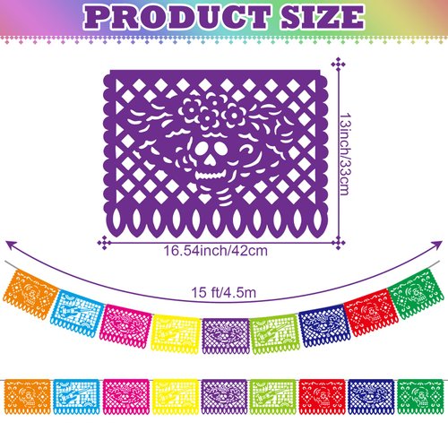 10 Pack Mexican Party Banners, Papel Picado Banner Mexican Party Decorations Day of the Dead Decorations Fiesta Party Decorations for Dia De Los Muertos Day of the Dead Decor Party Supplies, 170 ft