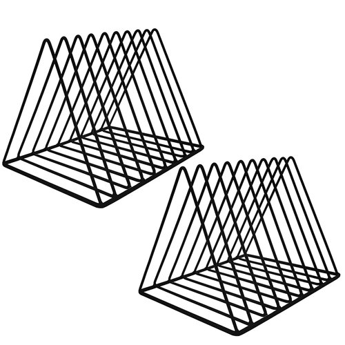 EASEPRES 9 Slot Magazine Rack Book Record Holder, Desktop Iron Storage Rack Bookshelf Multifunction Triangle File Organizer Sorter for Decor Home Office, Black Pack of 2