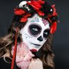 Atoden Flower Crown Day of the Dead Rose Headbands Skull Floral Crown Mexican Headpiece with Ribbon for Women Girls Black Red