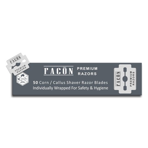 Facón Platinum Japanese Stainless Steel Double Edge Corn Cutter Plane Razor Replacement Blades for Callus Shaver - Removes Calluses, Corns & Rough Skin - 50 Count