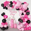 Ouddy Party Pink Mouse Balloon Garland Arch Kit for Cartoon Mouse Theme Birthday Party Decorations Girl Kids, Pink Black Rose Red Bow Foil Balloons Banners for Mouse Baby Shower Party Supplies