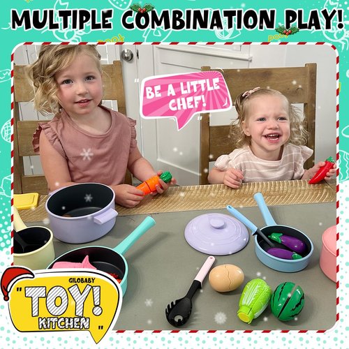 GILOBABY Play Kitchen Accessories, Play Food Sets for Kids Kitchen Playset with Pots and Pans Set, Cooking Utensils, Preschool Learning Education Toys for Toddlers, Birthday Gifts for Girls (Pink)