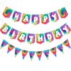 2 Pieces Tie Dye Birthday Party Supplies Happy Birthday Pennant Banner for Tie Dye Party Art Retro 60s 70s Theme Hippie Carnival Baby Shower Birthday Party Decorations