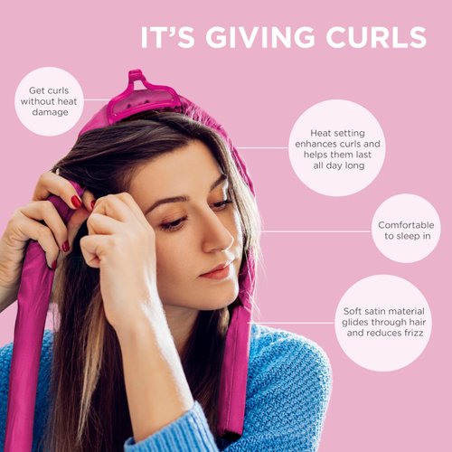 Conair 2-in-1 Heat & Heatless Hair Curler - Heat/Heatless Curling Set Includes Satin Curling Ribbon, Claw Clip, 2 Scrunchies, USB Cord, and Satin Pouch