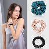 100% Mulberry Silk Hair Scrunchies Silk Elastic Hair Tie Without Hair Damage 3 Pcs , Peacock Blue & Pink & Black
