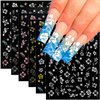 6 Sheets Flower Nail Stickers, 3D Self-Adhesive Hibiscus Nail Decals White Pink Gold Flowers Nail Art Stickers Summer Nail Design Decoration Nail Tips for Women and Girls DIY Acrylic Nails