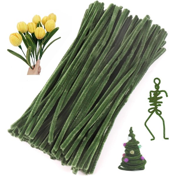 100 pcs Green Pipe Cleaners,Pipe Cleaners for Crafts,Pipe Cleaner Crafts,Chenille Stems for Craft Kids DIY Arts&Crafts Supplies (Green)