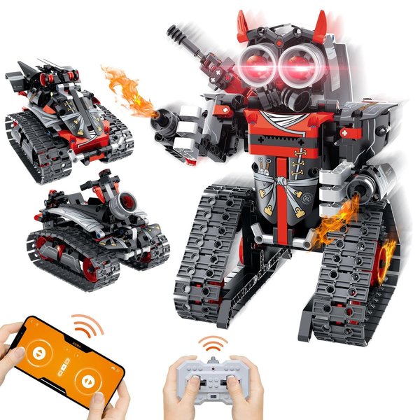 EXCOUP Remote Control Robot Building Kit for Boys 6-12, 3-in-1 STEM Remote & APP Controlled Coding Gear Robot/Tank/RC Car, 419 Pcs Science Learning Educational Building Blocks Toy Set Gift for Kids