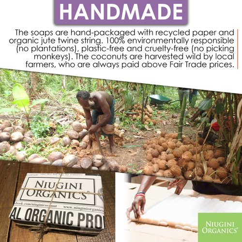 Niugini Organics Certified Super Organic Natural Bar Soap From Premium Coconut Oil - Cold Pressed Bath Soap for Men & Women - Face & Body Soap Bars - Jabon De Baño (Lavender, Pack of 2)