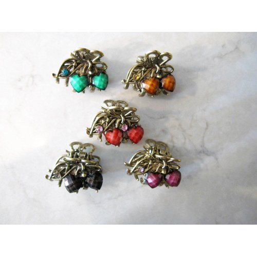 Generic Jeweled antique bronze hair claw clip with crystals Set: B (Primary color: Green), 1 Count (Pack of 1)
