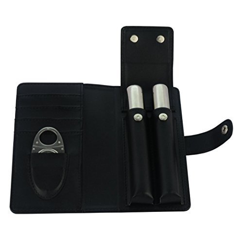 Decorebay Cigar Cutter, Cigar Holder, Stainless Steel & Black Leather Case Best Man Gift (Spider)