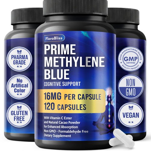 FloraBliss 120 Methylene Blue Capsules - 16mg | Natural Cacao and Vitamin C Ester for Added Support | Vegan, Non-GMO, Gluten-Free