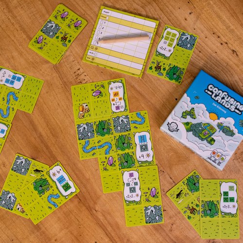 Confusing Lands | Whimsical Themed Travel Size Board Game You Can Play Anywhere | Strategic Card Placement Game | Solo Board Game | 1-2 Players, Ages 12+ | Easy to Learn and Play | Tiny Game Series