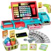 HYES Kids Cash Register Toy Playset with Real Calculator, Toddler Pretend Play Store incl Scanner/Credit Card/Play Money/Conveyor/Food Toys, Learning Toys Gifts for Boys Ages 4-8 8-12, Red