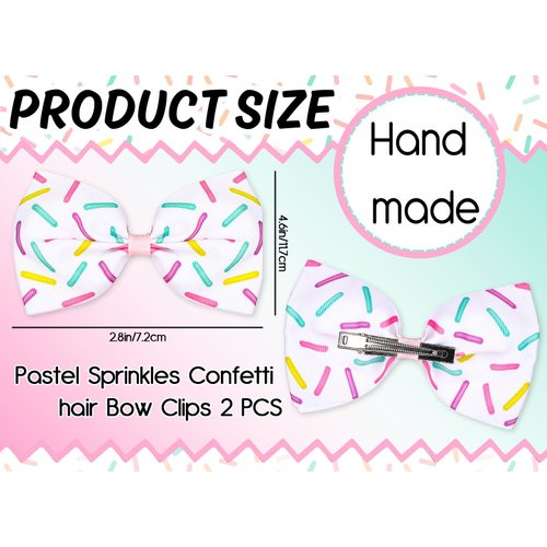 Whaline 2Pcs Ice Cream Sprinkles Bow Hair Clips Pastel Cake Donut Sprinkles Ribbon Hair Bow Barrette Summer Confetti Hairgrips for Women Birthday Party Supplies