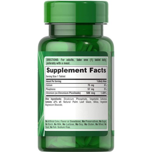 Puritan's Pride Chromium Picolinate 500 Mcg Yeast Free, 100 Count