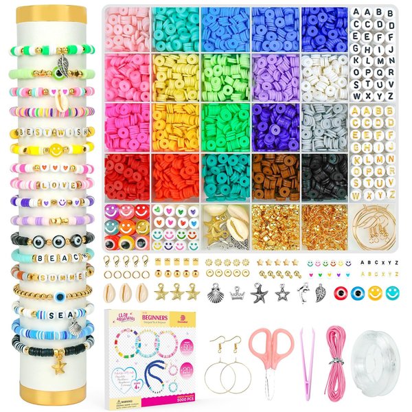 Dowsabel Clay Beads Bracelet Making Kit for Beginner, 5000 Pcs Preppy Polymer Clay Beads with Charms Kit for Jewelry Making, DIY Arts and Crafts Birthday Gifts Toys for Kids Age 6-13