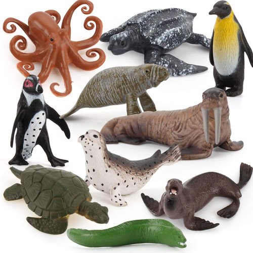 Realistic 10 PCS Mini Ocean Sea Marine Manatee Walrus Turtle Figure Desktop Decoration Party Supplies Cake Toppers Bath Toy for Kid Boy Girl 5 6 7 8 Year Old