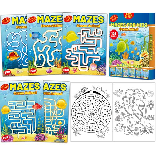 Wiooffen 168 Pages Under The Sea Maze Books for Kids Ages 3-8, 6-Pack- 6 Beginner Level Kids Activity Books Busy Books Ocean Animals Activity Books Coloring Books Fun Games Birthday Gifts Supplies