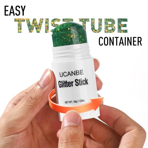UCANBE Green Body Glitter Stick for Singer Concerts Music Festivals, Face Glitter Makeup for Face Body Hair Eyes & Lips, Chunky Glitter Sparkling Mermaid Sequins for Women 1.2OZ