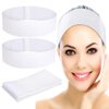 AUBWIG 100 Pieces Disposable Spa Facial Headbands with Adjustable Magic Tape, White Stretch Non-Woven Facial Headband Soft Skin Care Hair Band for Women Girls Makeup Salons Supplies
