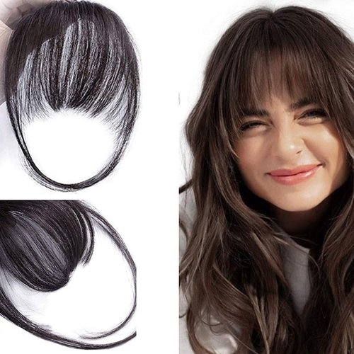 Bangs Hair Clip in Bangs, Hair Extensions Bangs French Bangs Fringe with Temples Hairpieces for girl Clip on Air Bangs Curved Bangs for Women (wispy bangs, Natural Black)