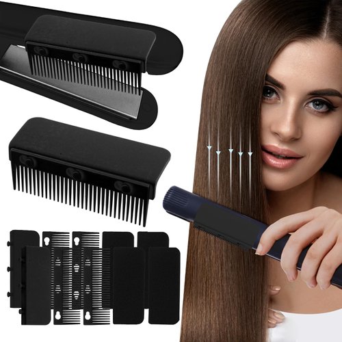 Jeukwud Hair Straightening Comb, 2 Pcs 2024 New Flat Iron Comb Attachment Clip On, Nylon Material, Upgrade Barber Hair Styling Tool, Professional or Home Use, Black+Black