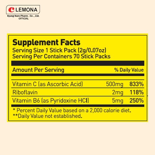 Kyung Nam Pharm LEMONA Official Vitamin C 500mg, Christmas 70 Sticks Immune Support Supplement On-The-Go Vitamin c Individual Packets B6, B2, Easy to Take Daily Energy Boost Korean Food Snack (70*2g)