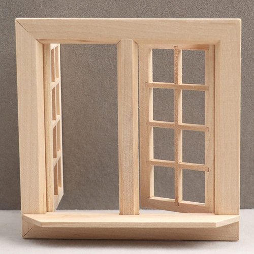 Wooden Window for Dollhouse, Miniature Window Frame Mini Furniture Doll House 1:12 Dollhouse Wooden Doors Miniature Furniture Doll Craft Window Frame Model Decoration