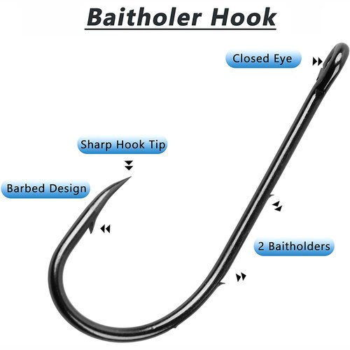 Baitholder Fishing Hooks Barbed Shank Beak Bait Holder Hooks Black Carbon Steel Offset Jig Fishing Hooks Saltwater Freshwater #2
