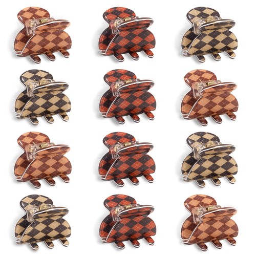 Cobahom 12 Pcs 1.06 Inch Cute Small Claw Clips No-Slip Checkered Jaw Clips for Thin Thick Hair Pr...