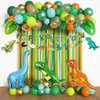 Dinosaur Birthday Party Decorations Supplies Happy Birthday Banner Crepe Paper Green Orange Blue Gold Dino Foil Balloons Garland Arch Kit for Jungle Safari Dinosaur Themed Baby Shower Party Boys Kids