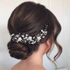 EASEDAILY Flower Bridal Hair Vine Silver Crystal Wedding Headpiece Pearl Hair Accessories for Women and Brides