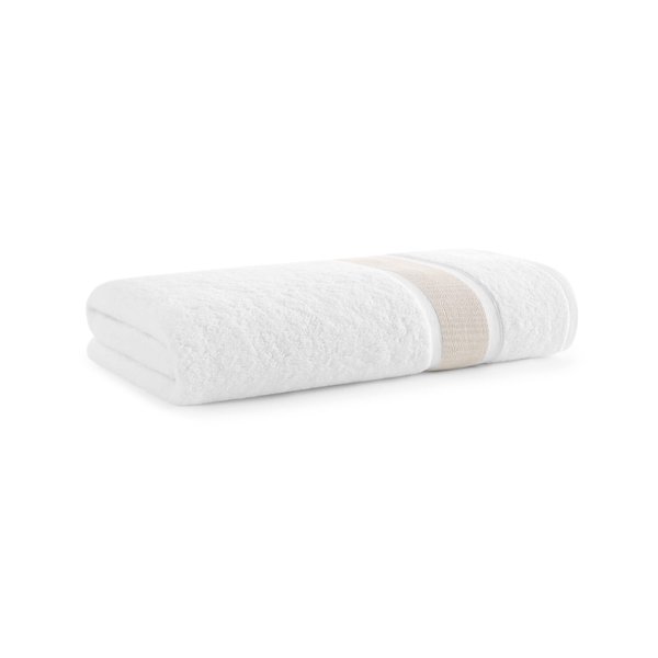 Aston & Arden Striped Turkish Bath Sheet - Extra Soft & Plush with Finest Long-Staple Aegean Cotton, 600 GSM, Luxury Towel for Spa, Hotel, and Bathroom, 35 x 70, White/Wheat Beige