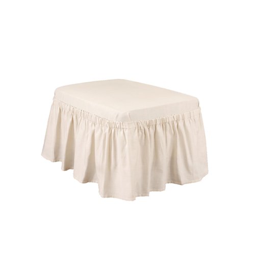 SureFit Cotton Duck Canvas Ruffled Ottoman Slipcover, Solid Cotton Ottoman Two Piece Design and Ruffled Skirt, Machine Washable Ottoman Cover, Natural