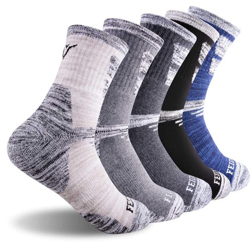 FEIDEER Hiking Socks Walking Socks For Men, 5-pack Outdoor Recreation Socks Moisture Wicking Quarter Crew Socks(19105-XL)