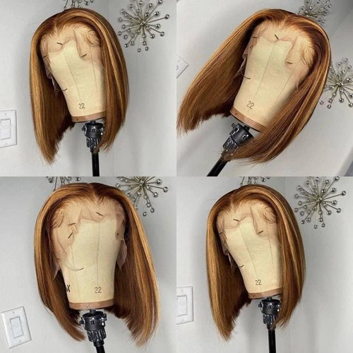 Highlight Bob Wig Human Hair Wear and Go Glueless 4/27 Highlight Bob Lace Front Wig Human Hair Pre Plucked Bob 13X4 HD Lace Frontal Wig With Baby Hair Ombre Brown Honey Blonde Bob Wigs For Black Women