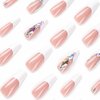 BABALAL Coffin Press on Nails Long Fake Nails White French Tip Glue on Nails Ballerina Rhinestone Acrylic Nails 24Pcs Long Bling Luxury Nails for Women and Girls