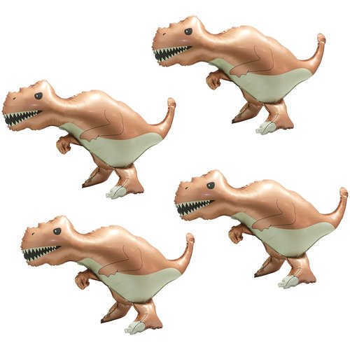 4D Tyrannosaurus Rex Dinosaur Balloon Animal T-Rex Dinosaur Balloon Wild One Jungle Safari Party Supplies, 4 Pack Matte Dino Balloons Cute Dinosaur Foil Balloons For Dinosaur Baby Shower Decorations
