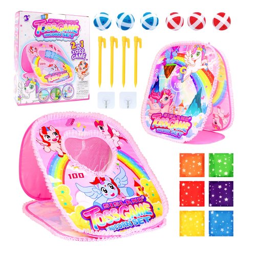 Sisland Bean Bag Toss Game Outdoor Toddler Toy, Foldable Portable Unicorn Corn Hole Game for Kids, Indoor Outside Yard Party Games for Kids Age 3 4 5 6, Gift for Boy Girl Birthday or Christmas
