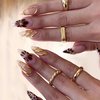 BABALAL Press on Nails Medium Almond Fake Nails Brown Glue on Nails Fall Flower 3D Gold Texture Design Acrylic Nails 24Pcs Handmade Stiletto Stick on False Nails