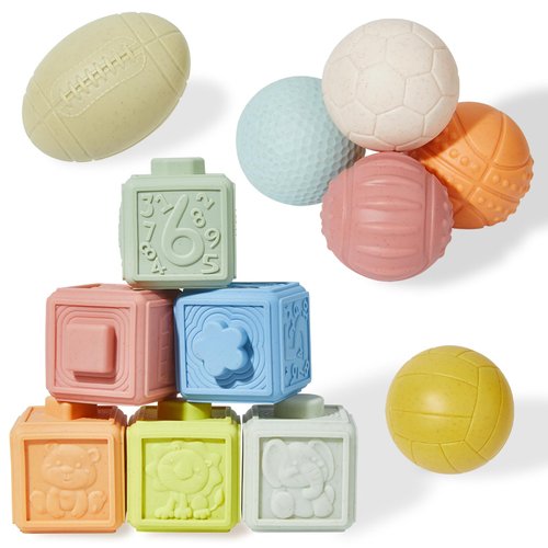 BUTI4WLD Montessori Toys Soft Stacking Building Blocks Baby Toys 6 to 12 Months, Sensory Ball Toys for Babies Toddlers 1-3 Teething Bath Sports Toys for Infants Learning Toy