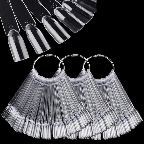 150Pcs Clear Nail Swatch Sticks with Ring, Oval Square Stiletto Tips For Display Nail Samples Sticks Gel Polish Palette Color Chart Manicure Practicing Tools Nail Salon Supplies (Square)
