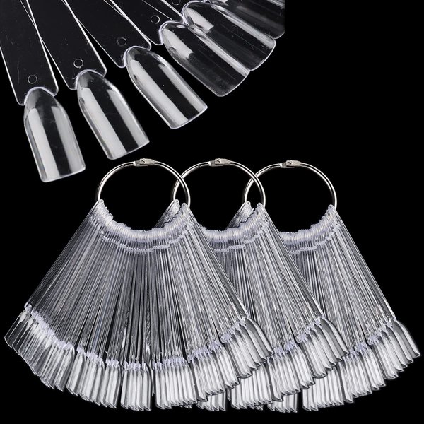 150Pcs Clear Nail Swatch Sticks with Ring, Oval Square Stiletto Tips For Display Nail Samples Sticks Gel Polish Palette Color Chart Manicure Practicing Tools Nail Salon Supplies (Square)