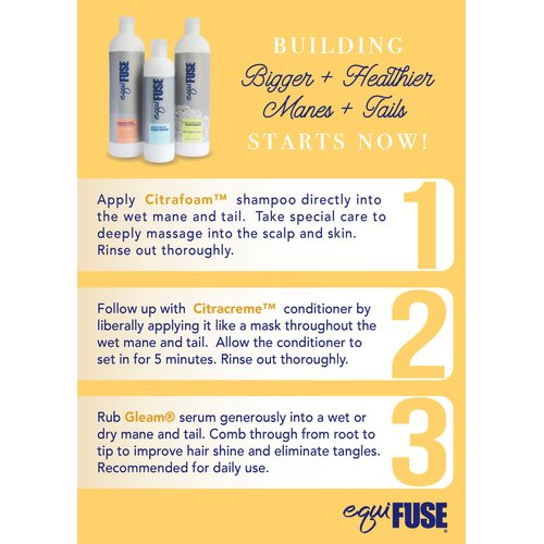EquiFuse CitraShampoo Sulfate Free, Plant Based Foaming Horse Shampoo, Promotes Gentle Clean and Hair Health That Fights Dryness, and Dandruff | with Coconut Oil and Refreshing Citrus Scent, 16oz