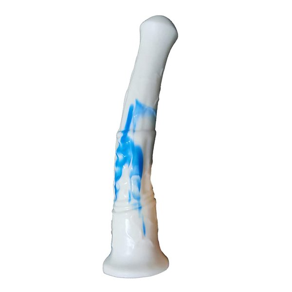 Multi Color Soft Flexible Animal Artificial Horse Dildo Silicone Dildo Toy Adult Sex Toy for Women with Suction(Blue+White)