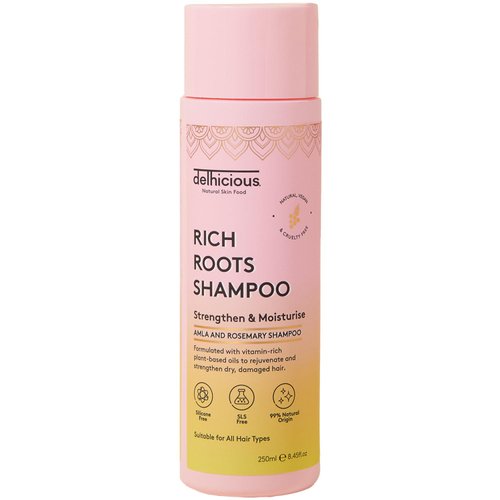Delhicious Amla Oil & Rosemary Oil Shampoo for Hair Growth - Rich Roots Vegan Shampoo for Thinning Hair, Damaged Hair - Dry Scalp Treatment with Argan Oil - Natural, Ayurveda, SLS Free - 250ml