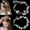 LAPOHI Girls Rhinestone Pearl Bridal Headpieces - Flower Girl Fairy Crown, Crystal Tiara for Wedding Hair Accessories