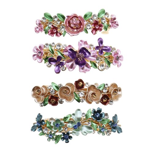 SING F LTD 4PCS French Barrettes Elegant Flower Design Metal Hair Clip Hair Decorations Clasps Headpiece Hair Pin Gift for Women Girls Bridal Bridesmaid