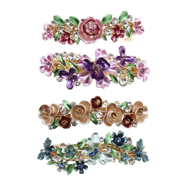 SING F LTD 4PCS French Barrettes Elegant Flower Design Metal Hair Clip Hair Decorations Clasps Headpiece Hair Pin Gift for Women Girls Bridal Bridesmaid
